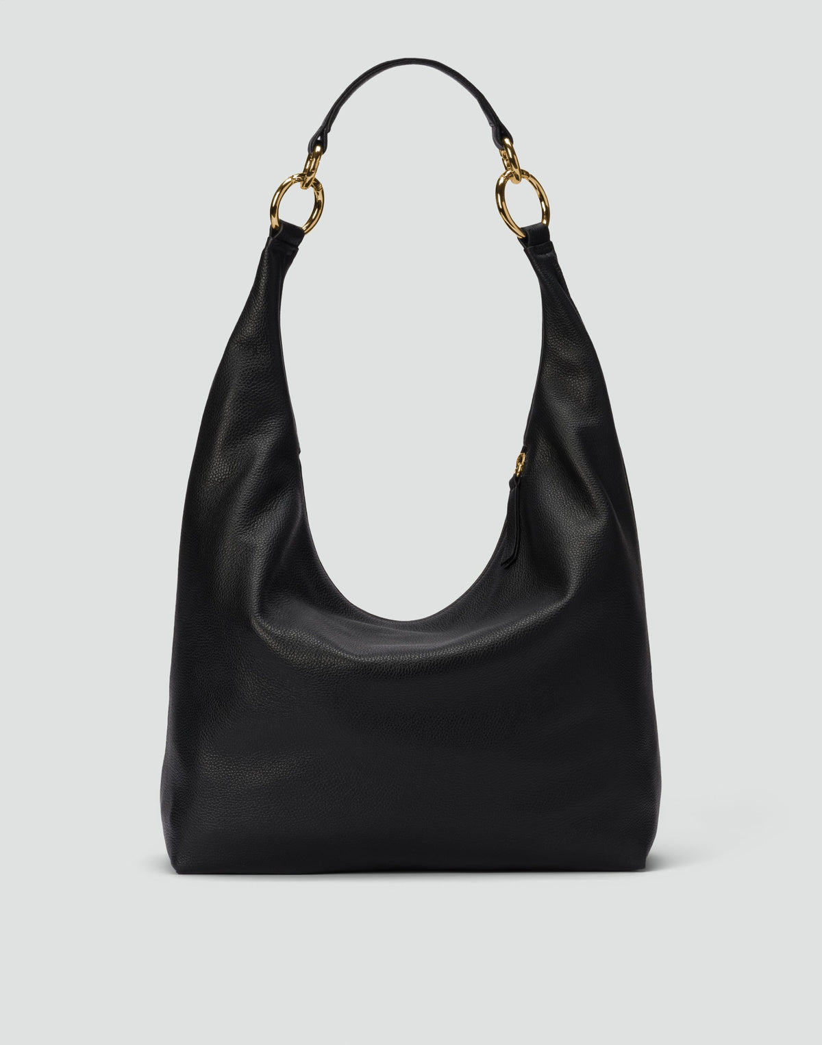 Black and gold HYER GOODS Hobo Ring Bag with rounded shape and shoulder strap, featuring a stylish and spacious design.