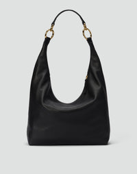 Black and gold HYER GOODS Hobo Ring Bag with rounded shape and shoulder strap, featuring a stylish and spacious design.