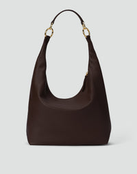 Dark chocolate leather Hobo Bag by HYER GOODS with a slouchy, relaxed design and adjustable strap, ideal for everyday use.