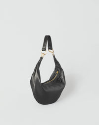 HYER GOODS Piccola Ring Bag hobo bag in black with gold accents, featuring a compact design and stylish ring handle.