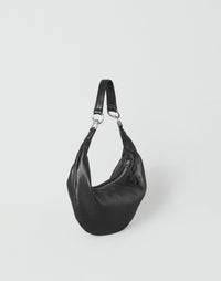 HYER GOODS Piccola Ring Bag in black and silver, a stylish hobo bag with a sleek design and metallic accents.