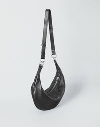 HYER GOODS Piccola Ring Bag in black and silver, a stylish hobo bag with a sleek design and circular ring detail.