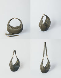 HYER GOODS Piccola Ring Bag hobo bag in olive nappa leather with round ring handle and versatile 4-way carrying options.