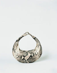 HYER GOODS Piccola Ring Bag hobo bag in python leather with circular metal ring detail, compact and stylish for everyday use.