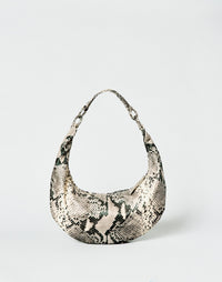 HYER GOODS Piccola Ring Bag hobo bag in Python leather with circular handle and compact design, perfect for everyday use.