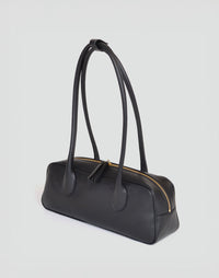 HYER GOODS La Strada East West Shoulder Bag in black, featuring a sleek design and adjustable strap.