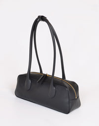 HYER GOODS La Strada East West Shoulder Bag in black, showing front view with sleek design and adjustable strap.