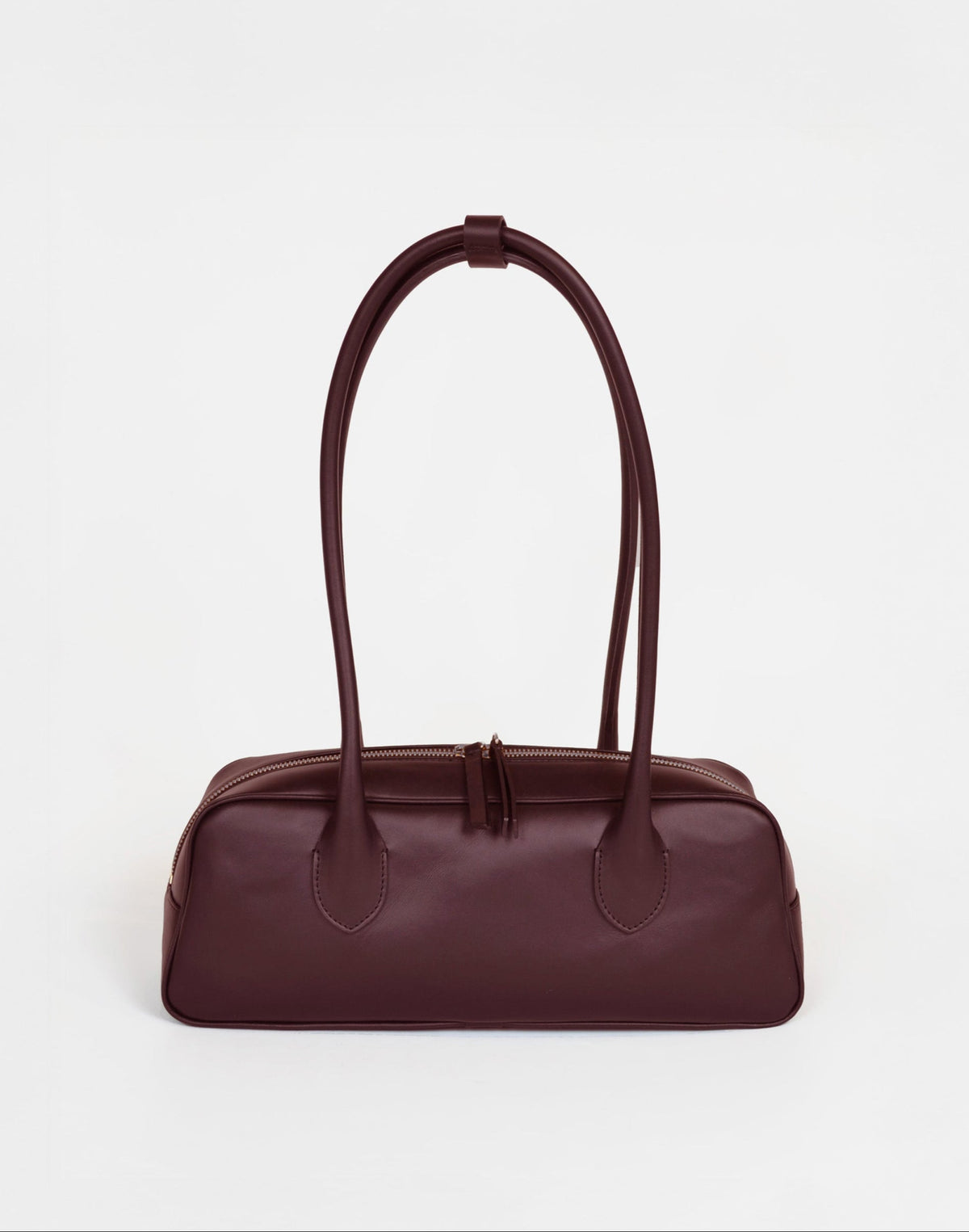 HYER GOODS La Strada East West Shoulder Bag in burgundy with front flap and adjustable strap, stylish and versatile for everyday use.