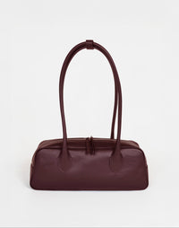 HYER GOODS La Strada East West Shoulder Bag in burgundy with front flap and adjustable strap, stylish and versatile for everyday use.