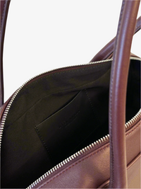 HYER GOODS La Strada East West Shoulder Bag in burgundy with grey interior, showcasing its spacious design and stylish craftsmanship.