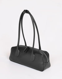 HYER GOODS La Strada East West Shoulder Bag in chocolate leather with a 3/4 view showing front and side details