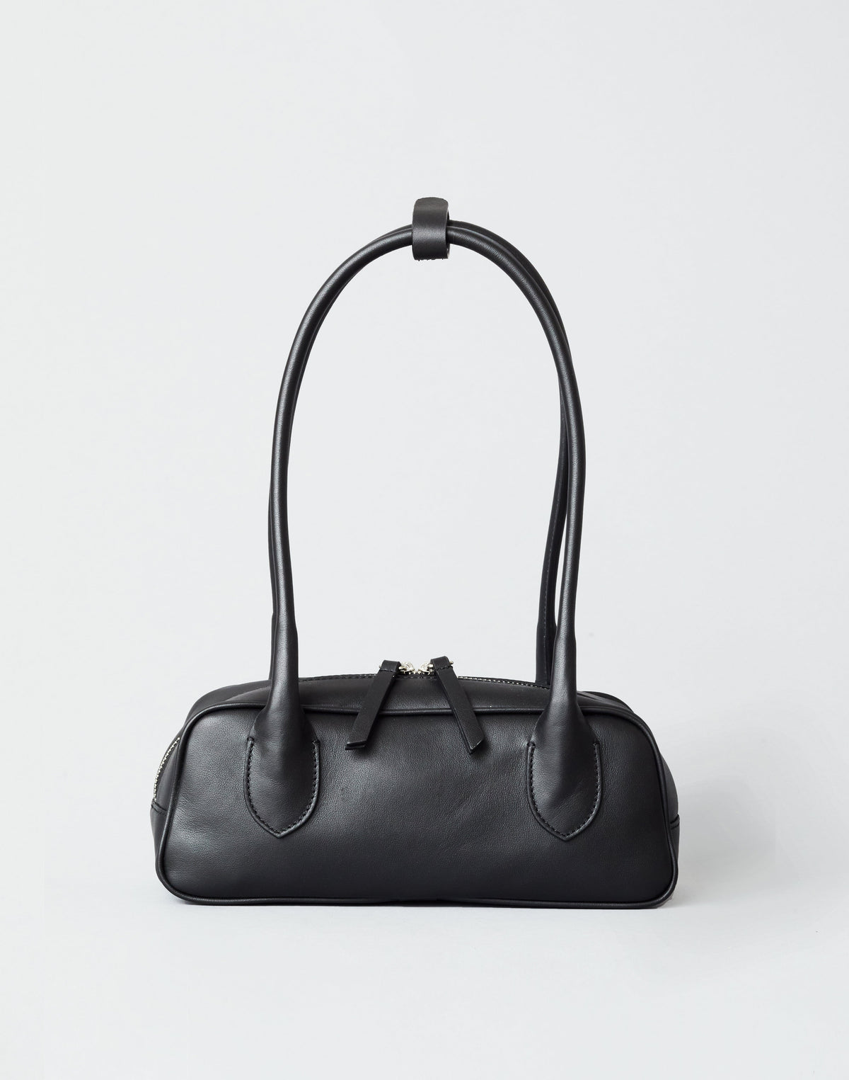 HYER GOODS Mini La Strada East West Shoulder Bag in black with silver accents, featuring a compact and stylish design.