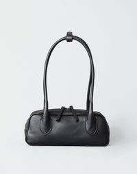 HYER GOODS Mini La Strada East West Shoulder Bag in black with silver accents, featuring a compact and stylish design.