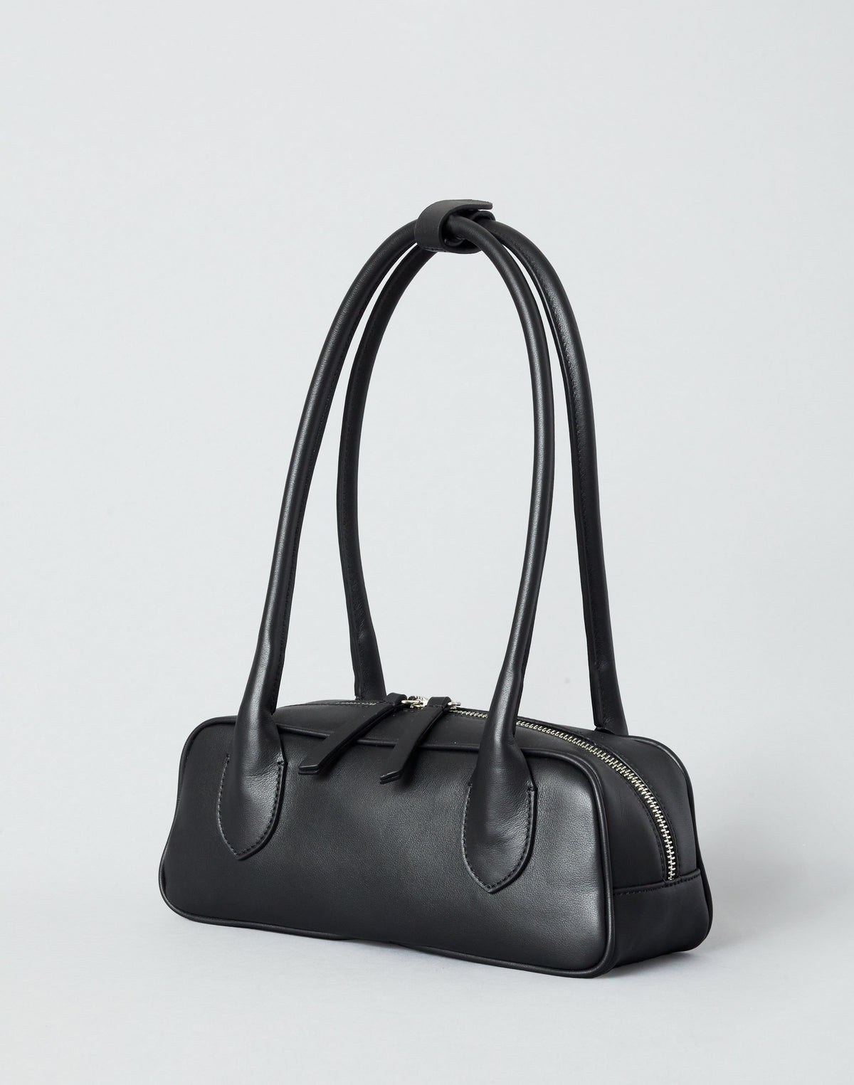 HYER GOODS Mini La Strada East West Shoulder Bag in black silver with sleek design and compact size.