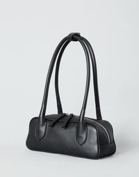 HYER GOODS Mini La Strada East West Shoulder Bag in black silver with sleek design and compact size.