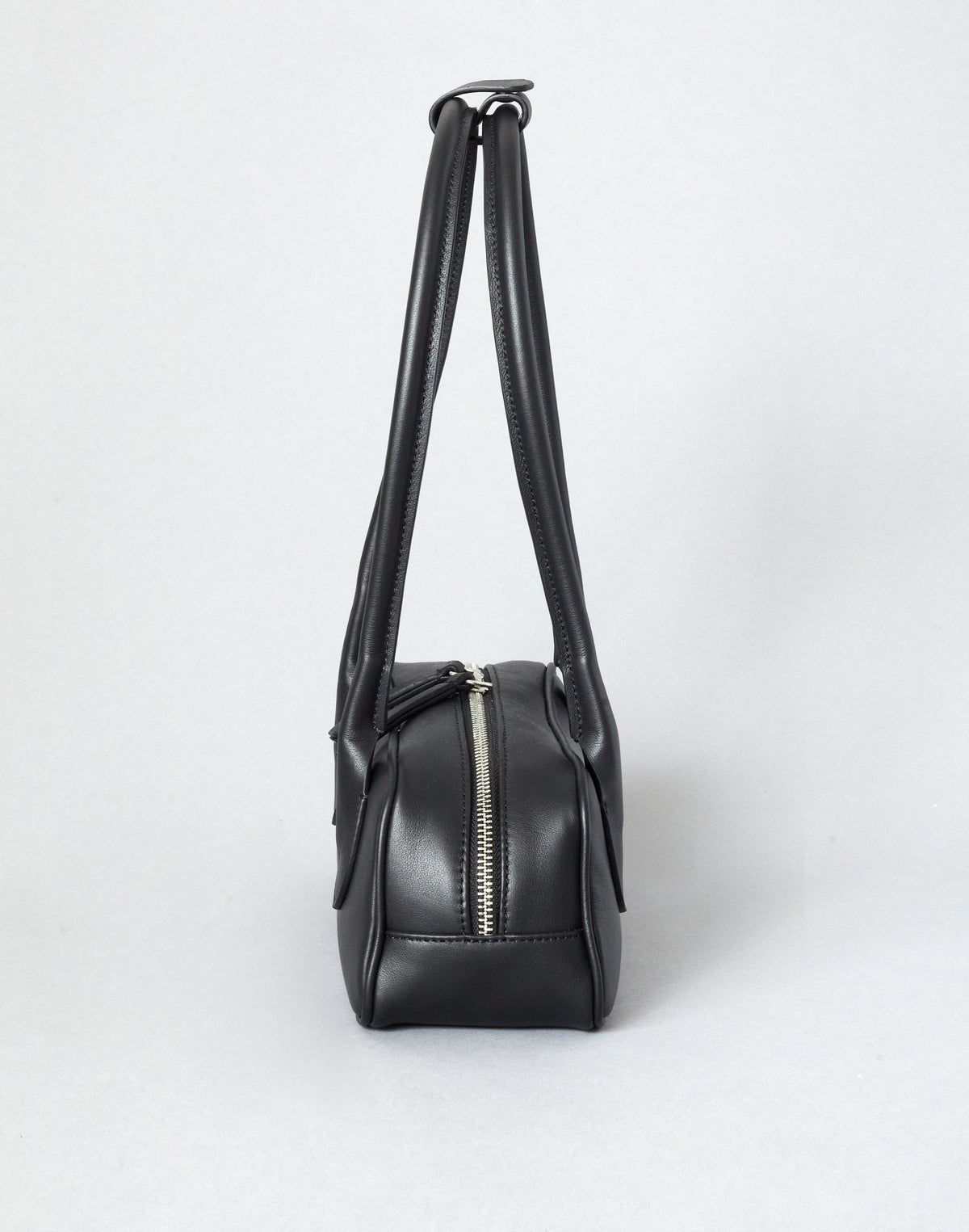 HYER GOODS Mini La Strada East West Shoulder Bag in black with silver accents, featuring a compact design and stylish details.