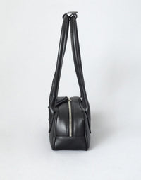HYER GOODS Mini La Strada East West Shoulder Bag in black with silver accents, featuring a compact design and stylish details.