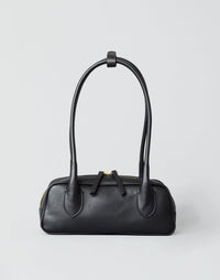 Black and gold Mini La Strada East West Shoulder Bag by HYER GOODS with sleek design and compact size.