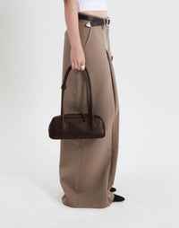 HYER GOODS Mini La Strada East West shoulder bag in chocolate silver with sleek design and compact size.
