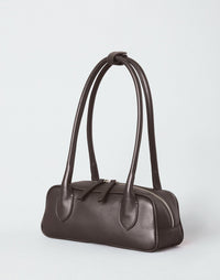 HYER GOODS Mini La Strada East West Shoulder Bag in chocolate silver with sleek design and compact size.