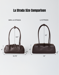 HYER GOODS Mini La Strada East West Shoulder Bag in compact brown leather with a sleek design.