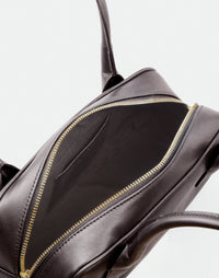 HYER GOODS Mini La Strada East West Shoulder Bag in chocolate gold leather, showing the compact design and textured finish.
