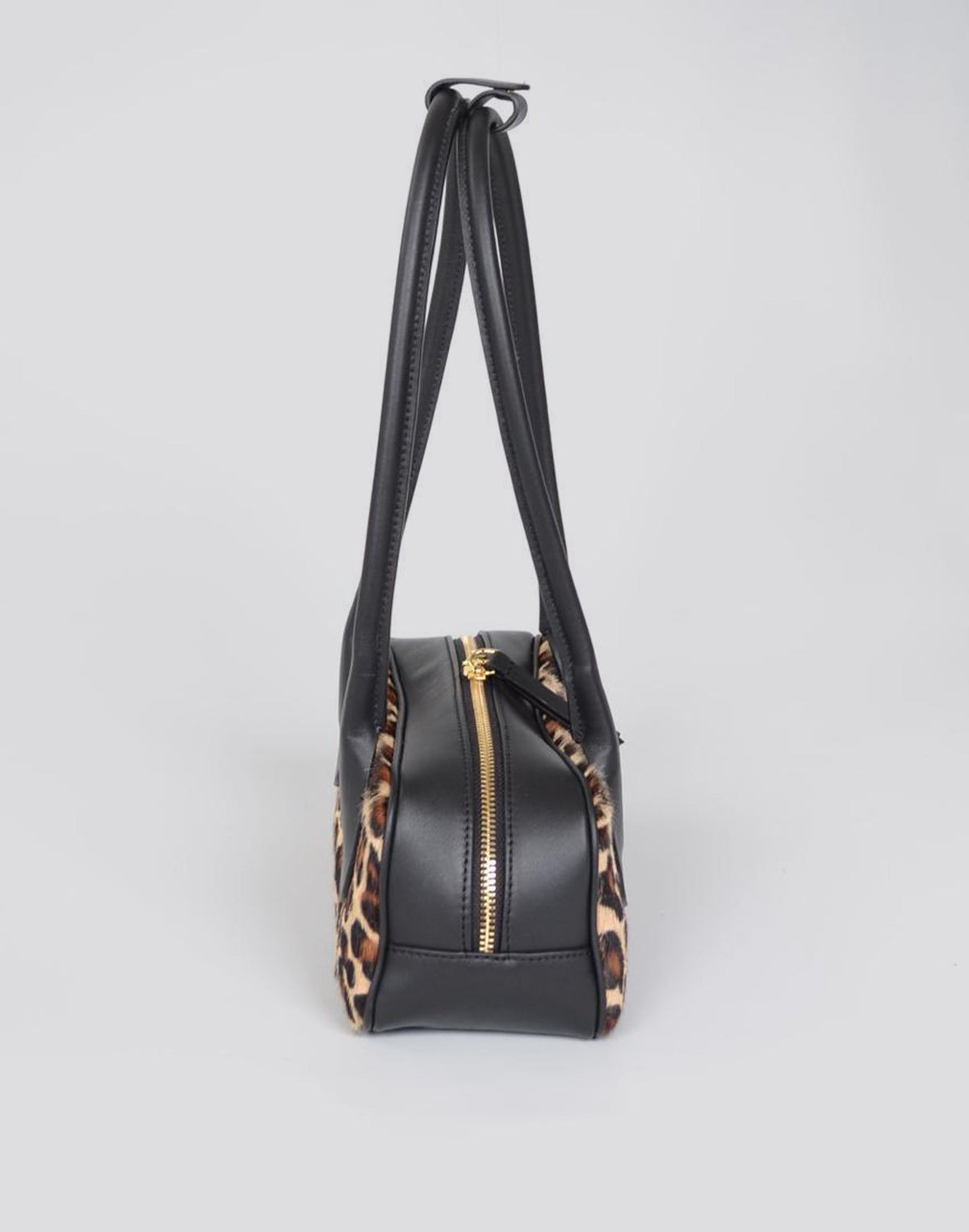 HYER GOODS Mini La Strada East West Shoulder Bag in leopard print with adjustable strap and compact design.