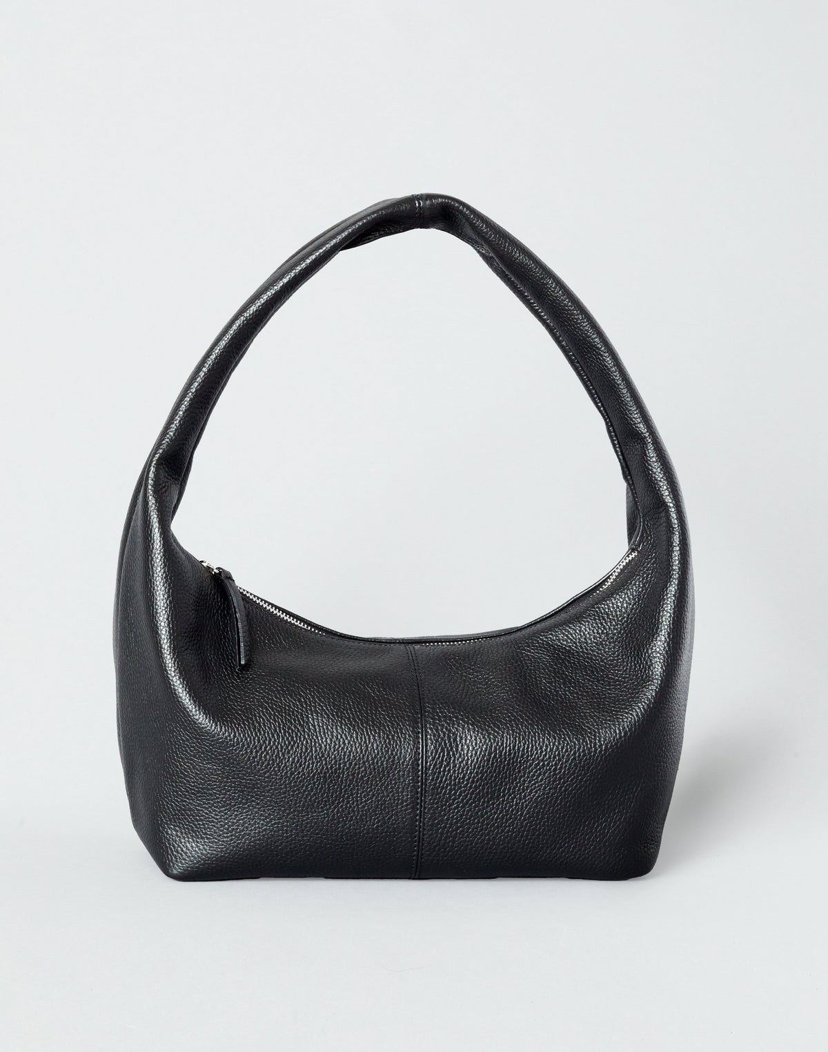 Black HYER GOODS Everyday Shoulder Bag with silver hardware, showing its sleek design and adjustable shoulder strap.