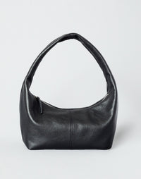 Black HYER GOODS Everyday Shoulder Bag with silver hardware, showing its sleek design and adjustable shoulder strap.