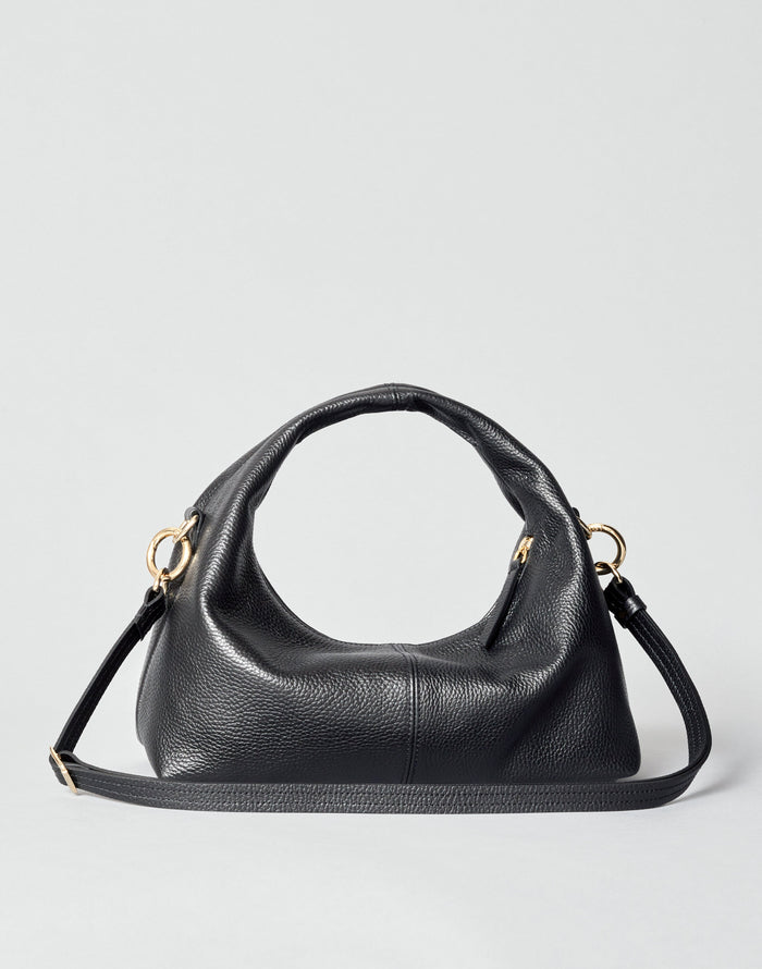 HYER GOODS Mini Everyday Shoulder Bag in black with gold accents, compact and stylish for daily use.