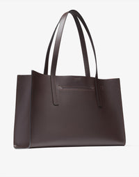 HYER GOODS Tolentino Tote Bag made of double-face leather in chocolate color, featuring a spacious design and sturdy handles.