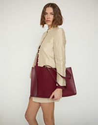 Hydro tote bag in burgundy from HYER GOODS featuring a spacious design and sturdy handles for everyday use.