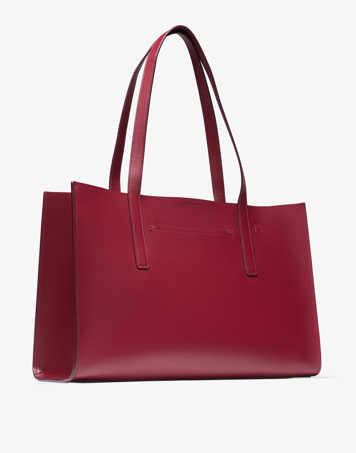 HYER GOODS Tolentino Tote Bag made of double-face burgundy leather, featuring a spacious design and sturdy handles.
