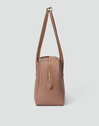 HYER GOODS La Autostrada taupe tote bag with sturdy handles and spacious interior, perfect for everyday use.