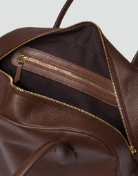 Brown La Autostrada Tote Bag by HYER GOODS, featuring durable material and spacious interior, shown on a plain background.