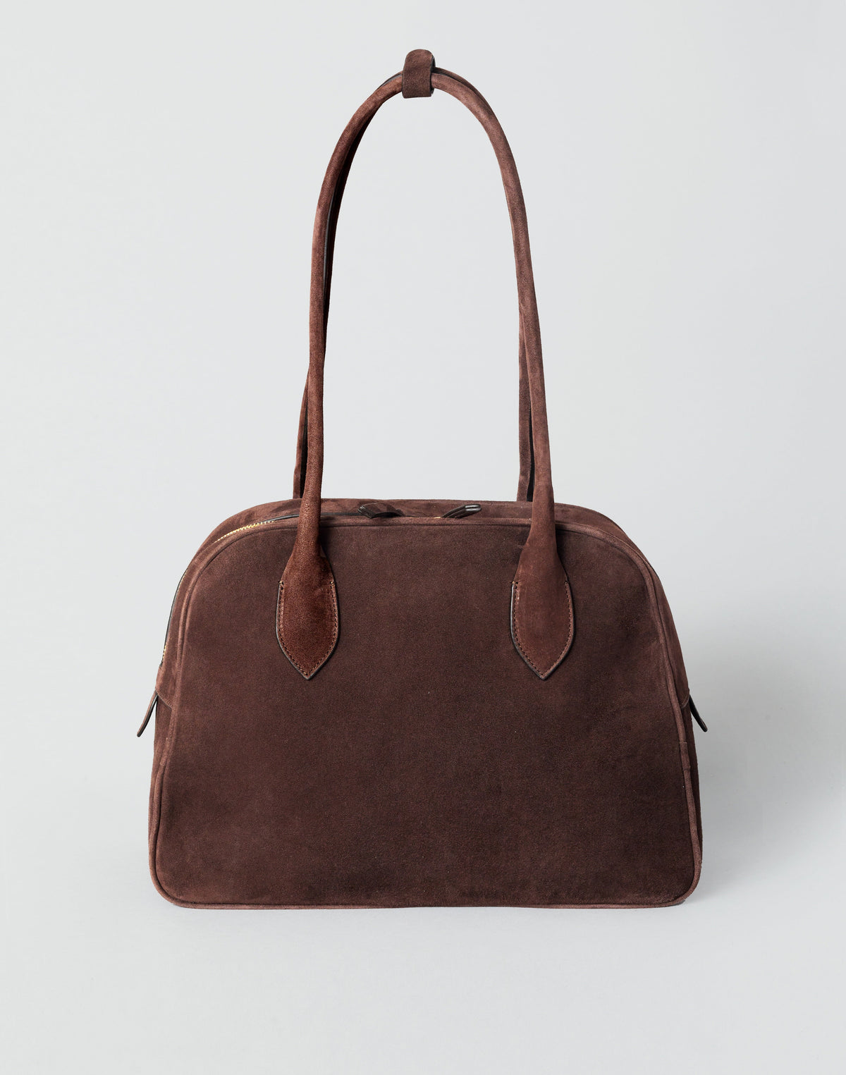 HYER GOODS La Autostrada tote bag in brown suede with sturdy handles, stylish and spacious for everyday use.