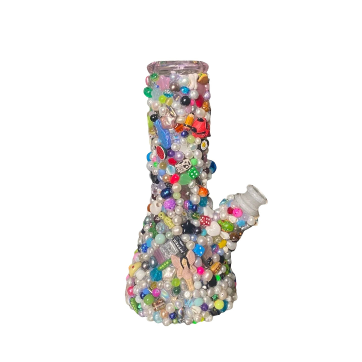 Ian Charms beaker bong, 10-inch glass water pipe with colorful design, perfect for enthusiasts of stylish smoking accessories.