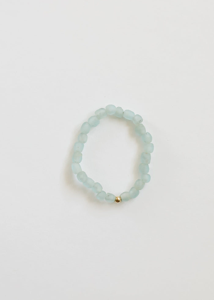 Blue Sea Glass + 14k Gold Filled or Sterling Silver || Stretch Bracelet