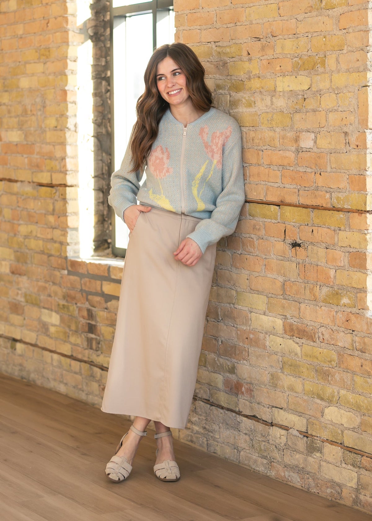 Inherit Co. Dylan Midi Trouser Skirt from IC Skirts, shown in size XS, with a high-waisted design and tailored fit.