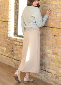 Inherit Co. Dylan Midi Trouser Skirt, light-colored, high-waisted skirt with tailored fit, displayed on a white background.