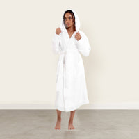 Dusk white Italic Ultraplush Australian Cotton Bathrobe displayed on a hanger, showcasing soft, plush fabric and comfortable fit.