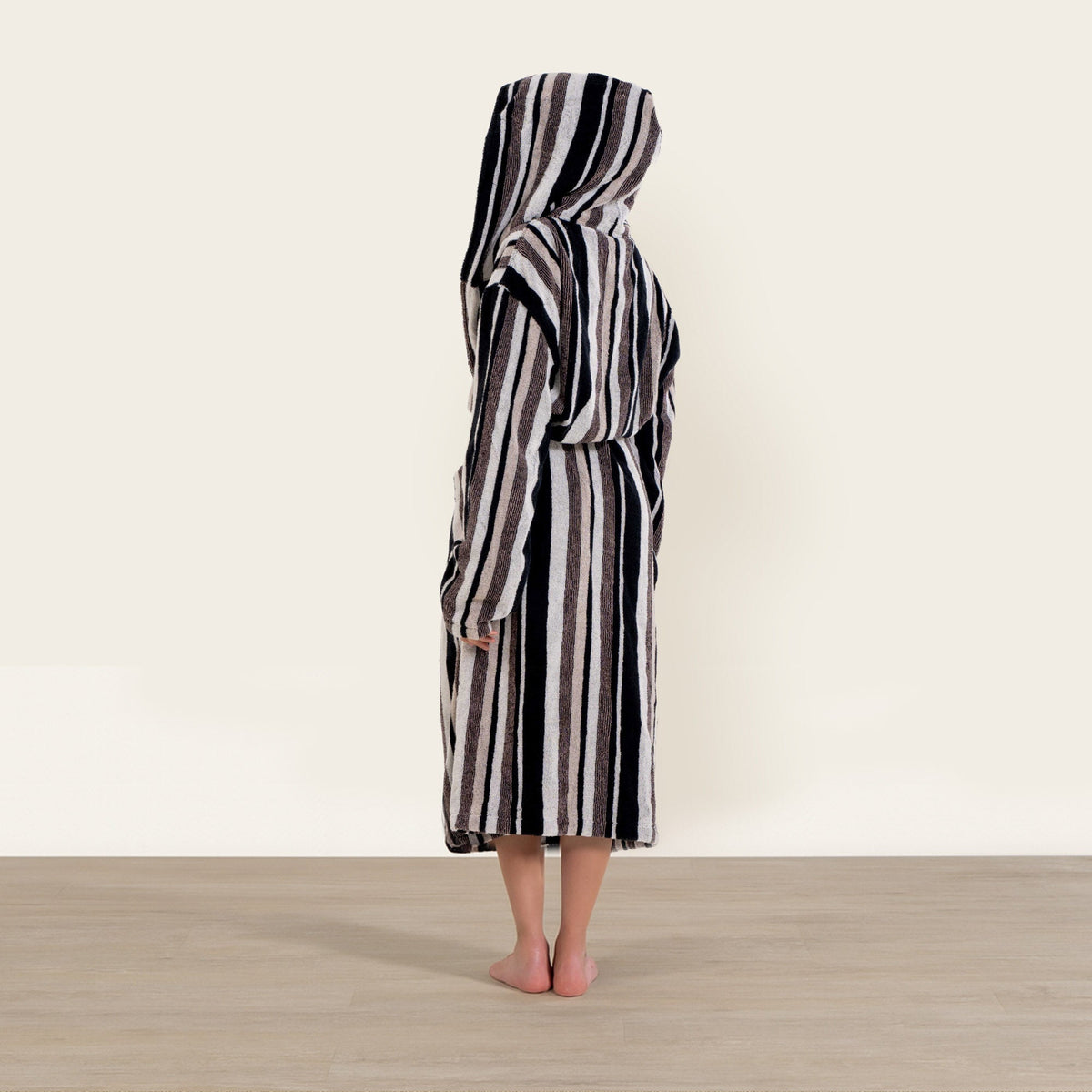 Dusk white Ultraplush Australian Cotton bathrobe by Italic, soft and plush, displayed on a hanger with a tied belt.