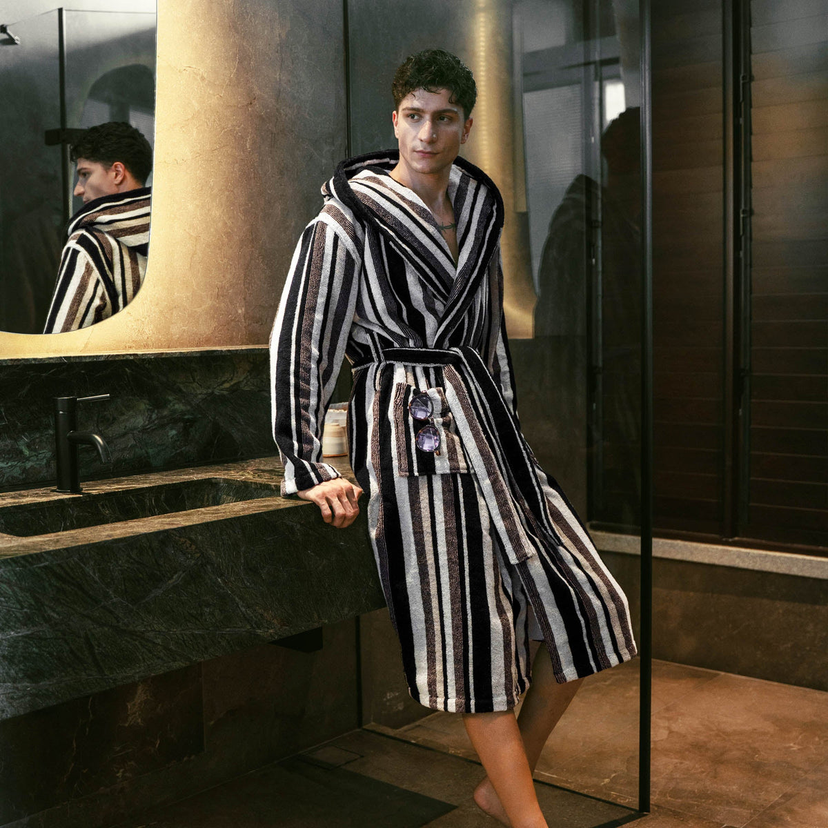 Italic Ultraplush Australian Cotton Bathrobe in Dusk White, displayed on a hanger, showcasing soft, plush fabric and comfortable fit.
