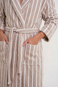 Dusk white Italic Ultraplush Australian Cotton Bathrobe hanging open, showcasing soft, plush fabric and relaxed fit.