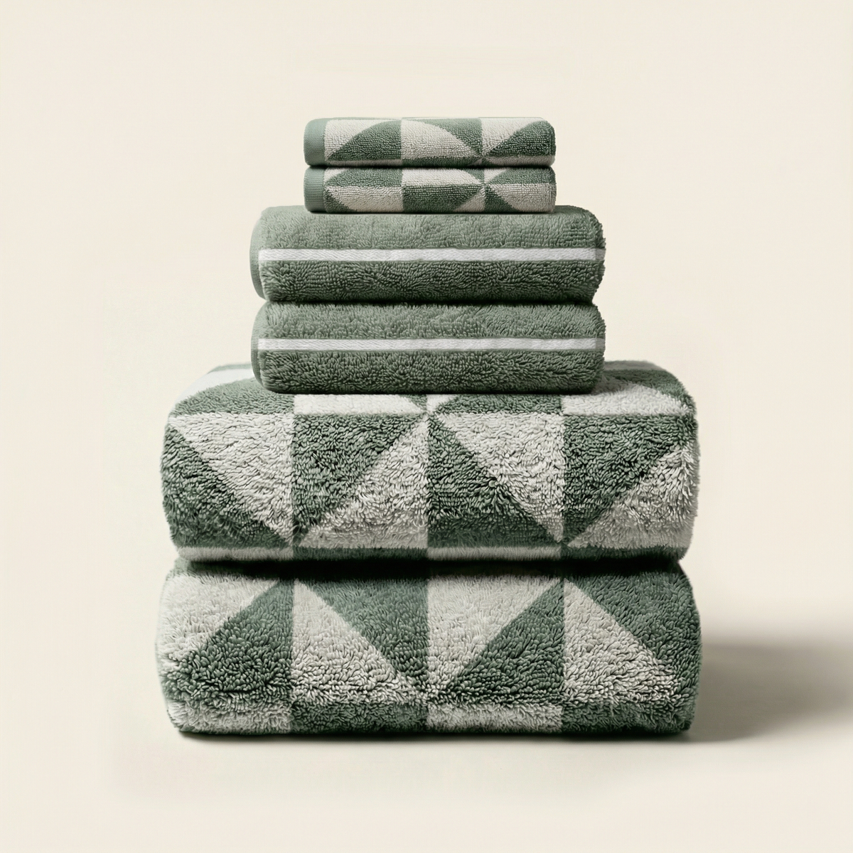 Set of two Italic Umbra bath washcloths in sage and ecru, soft cotton towels for home bath use.