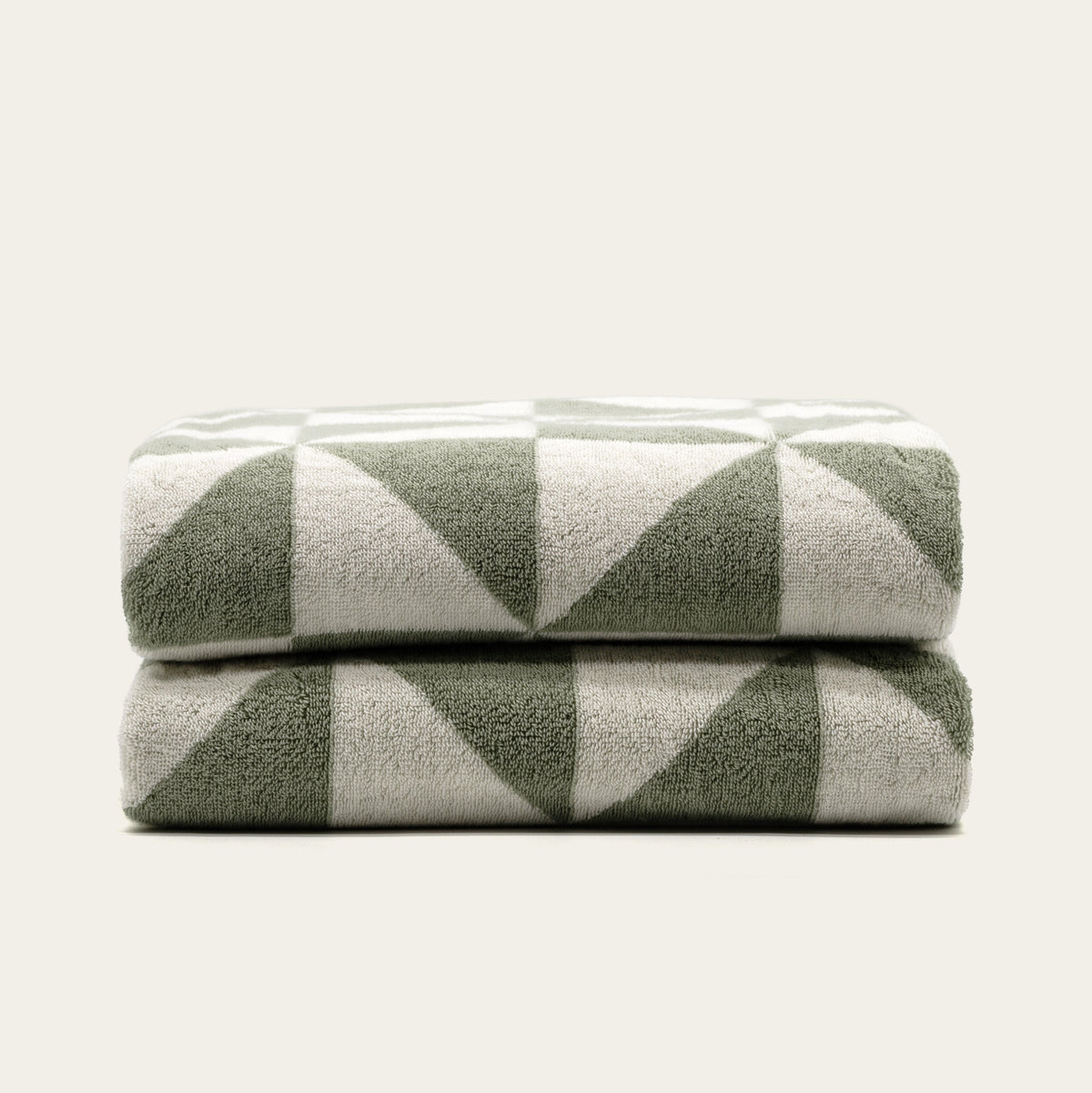 Set of two Italic Umbra bath washcloths in sage and ecru, soft cotton towels for home bath and skincare.