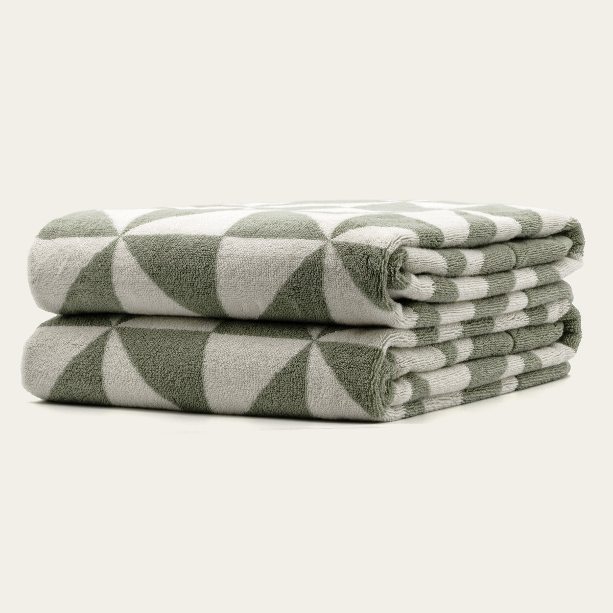 Set of two Italic Umbra bath washcloths in sage and ecru, soft cotton towels for home bath use.