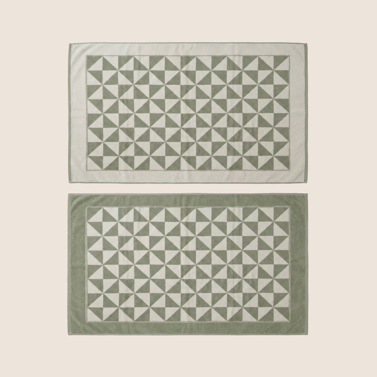 Set of two Italic Umbra bath washcloths in sage and ecru, soft cotton towels for home bath use