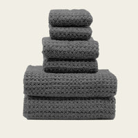 Set of two white Sedona waffle bath towels by Italic, soft and textured for home bathroom use