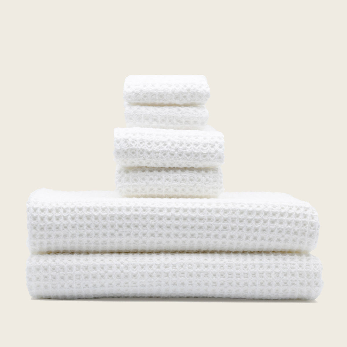 Set of two white Sedona waffle bath towels from Italic, soft and absorbent home bath accessories shown in the image.